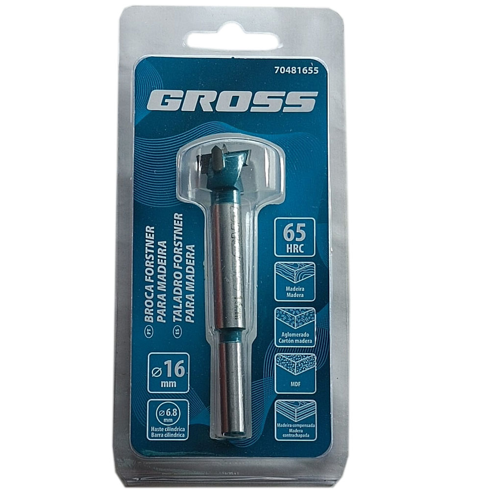 Broca Fresa Forstner Videa Para Furar Madeira Mdf 16mm Haste Cilindrica - Gross