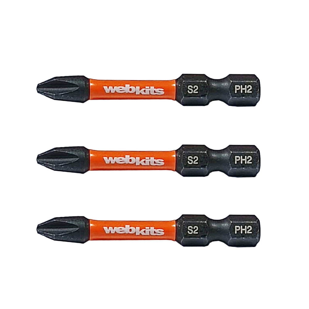 Bits Phillips 50mm PH2 de Impacto Imantado 3 Peças Webkits - Webkits