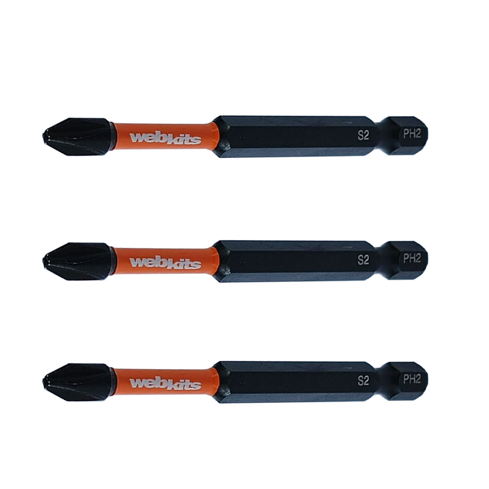 Bits Phillips 75mm PH2 de Impacto Imantado 3 Peças Webkits - Brocas-e-Pontas