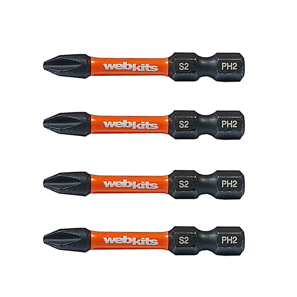 Bits Phillips 50mm PH2 de Impacto Imantado 4 Peças Webkits - Webkits