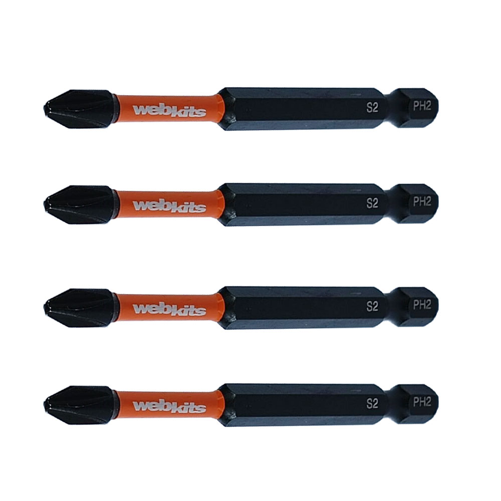 Bits Phillips 75mm PH2 de Impacto Imantado 4 Peças Webkits - Brocas-e-Pontas