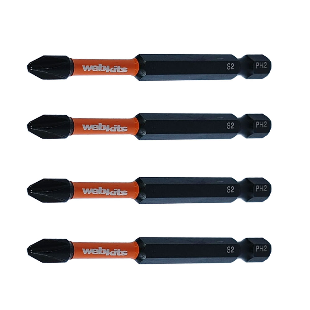 Bits Phillips 75mm PH2 de Impacto Imantado 4 Peças Webkits - Webkits