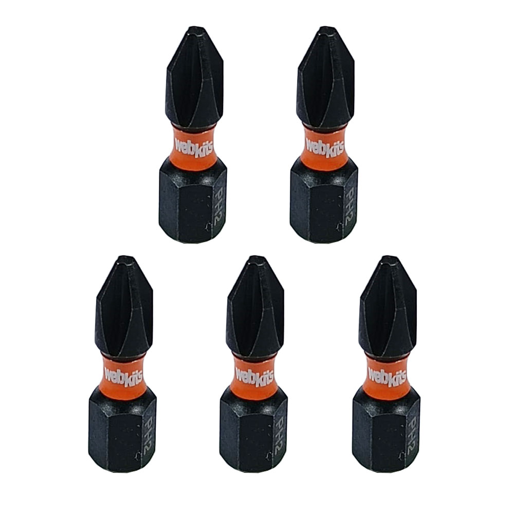 Bits Phillips 25mm PH2 de Impacto Imantado 5 Peças Webkits - Webkits