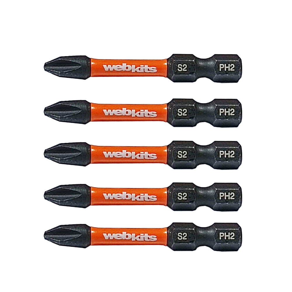 Bits Phillips 50mm PH2 de Impacto Imantado 5 Peças Webkits - Webkits