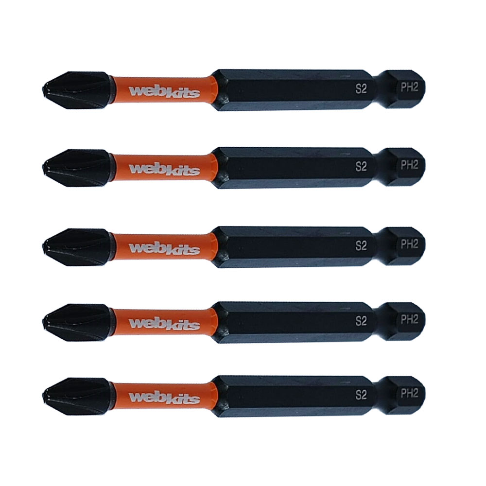 Bits Phillips 75mm PH2 de Impacto Imantado 5 Peças Webkits - Brocas-e-Pontas