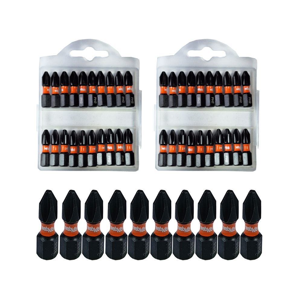 Bits Phillips 25mm PH2 de Impacto Imantado 50 Peças Webkits - Webkits
