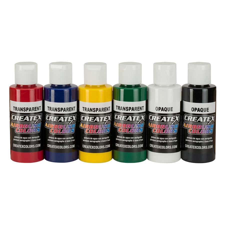 Kit 6 Tintas Createx Colors Cores Primarias Vermelho Amarelo Azul Verde Preto e Branco 60ml