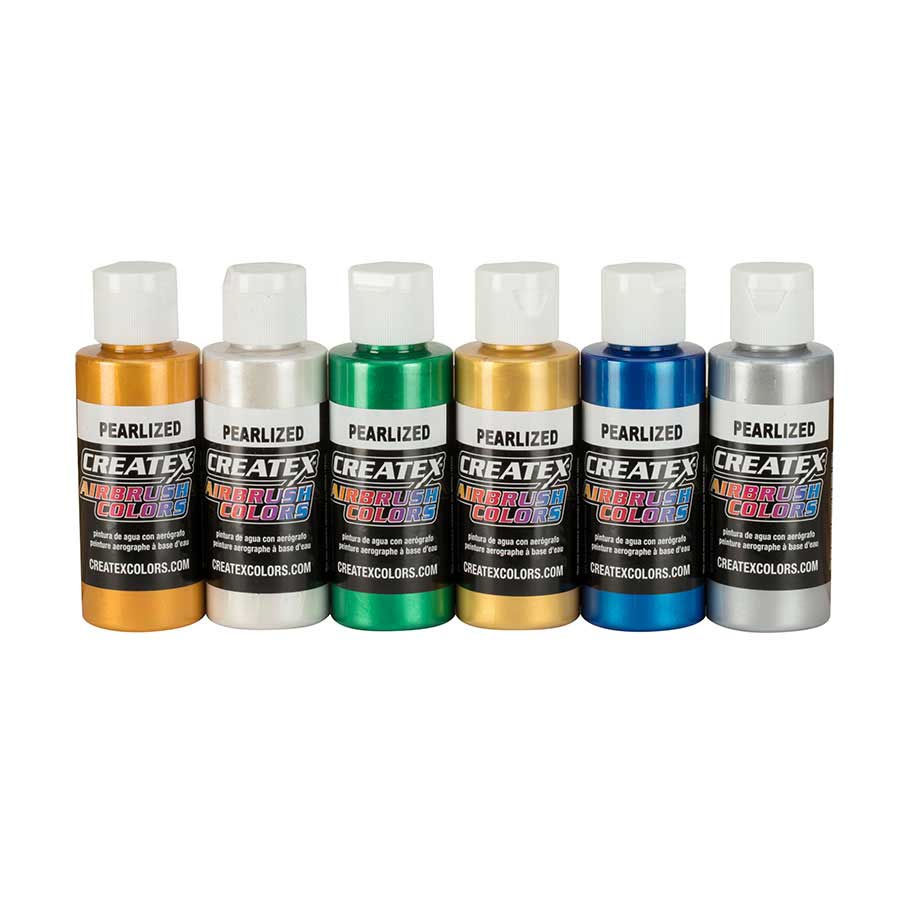 Kit 6 Tintas Createx Colors Perolizadas cores Azul Verde Cobre Ouro Prata e Branco 60ml