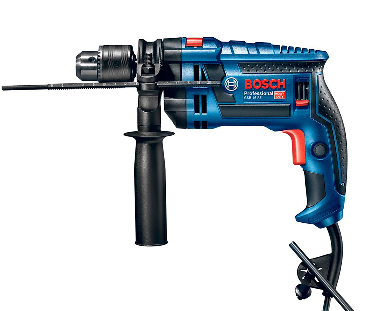 Furadeira de Impacto Bosch 1/2POL. 750W velocidade variável e reversível 220V GSB 16RE - FuradeiraMartelete