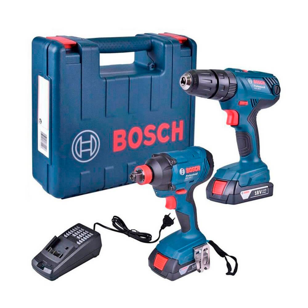 Combo Bosch Furadeira GSB 180-LI e Chave Impacto GDX 180-LI 2 Bateria 18V 2Ah com Carregador Bivolt - Parafusadeiras