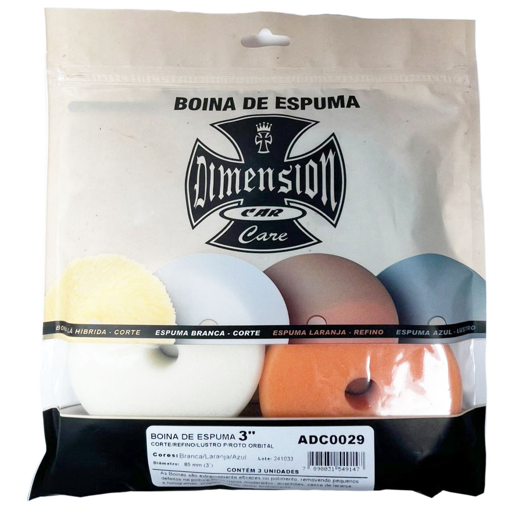 Boina Espuma Corte/Refino/Lustro 3POL Para Politriz Roto Orbital 3 Peças - Detalhamento-automotivo