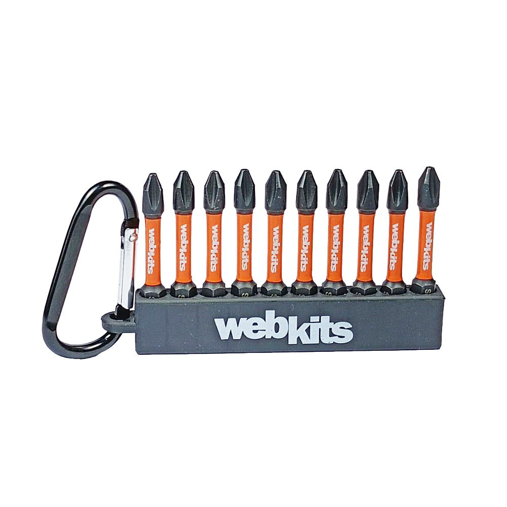 Bits Phillips 50mm PH2 de Impacto Imantado 10 Peças Chaveiro Webkits - Novidades