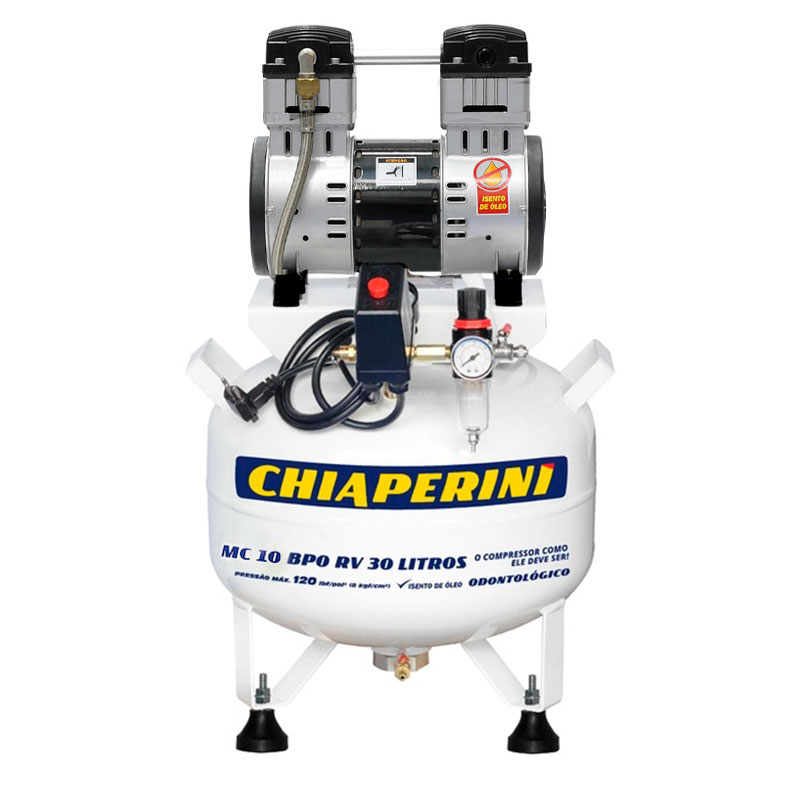 Compressor de Ar Chiaperini Odontológico 2HP 10Pés 30L Isento de Óleo Silencioso 220V - Compressores