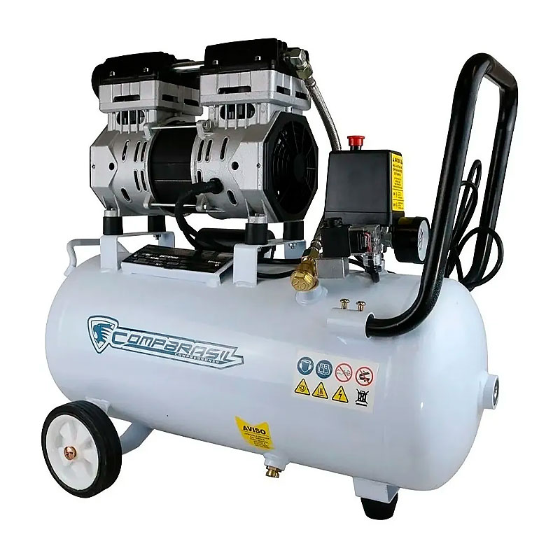 Compressor de Ar CompBrasil Silencioso Isento de Óleo 25L 6pcm 220v - Compressores-em-geral