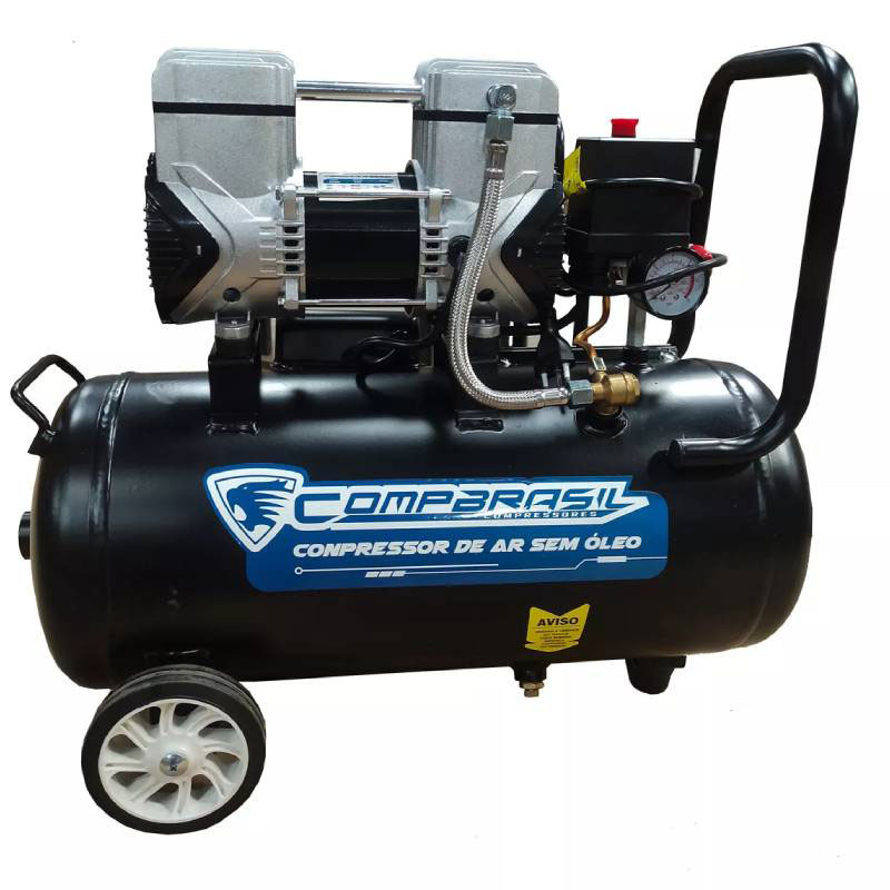 Compressor de Ar Preto CompBrasil Silencioso 850W Isento de Óleo 25L 5pcm 220v - Novidades