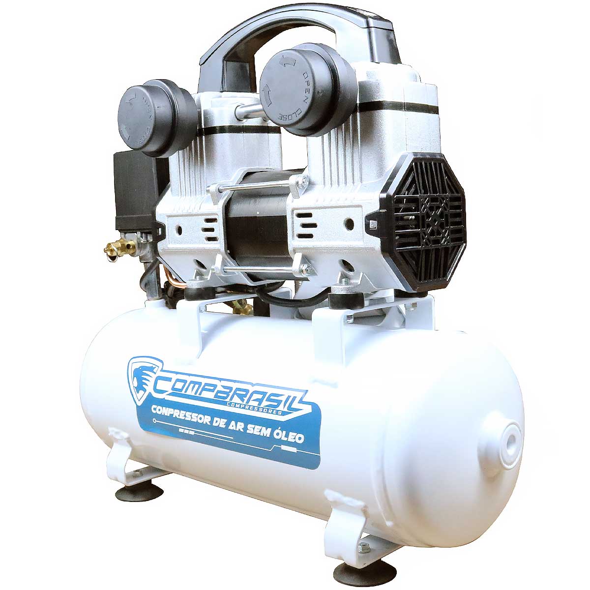 Compressor de Ar CompBrasil Silencioso 800W Isento de Óleo 8L 5pcm 220v - Novidades