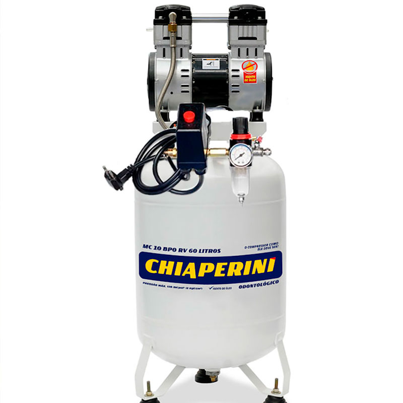Compressor de Ar Chiaperini Odontológico 2HP 10Pés 60L Isento de Óleo Silencioso 127V - Chiaperini