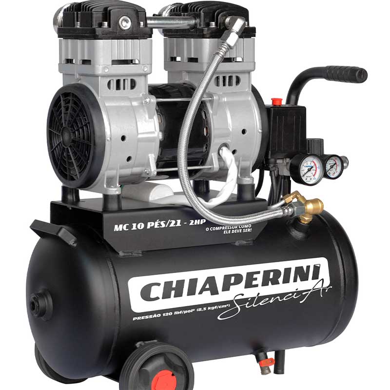 Compressor de Ar Chiaperini Odontológico 2HP 10Pés 21L Isento de Óleo Silencioso 220V - Chiaperini
