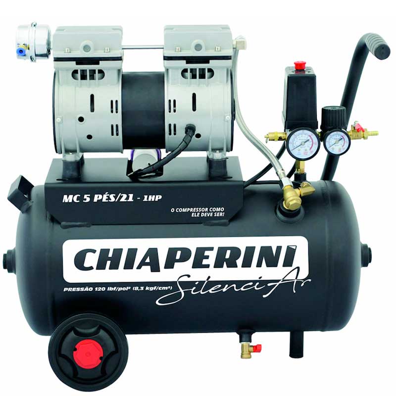 Compressor de Ar Chiaperini Odontológico 5Pés 21L Isento de Óleo Silencioso 127V - Compressores