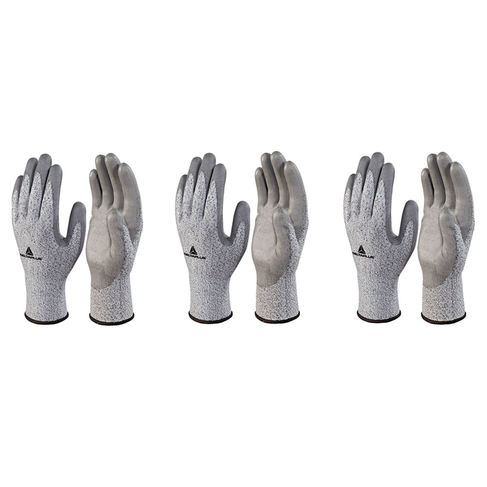 Luva de Segurança Anti-Corte Tamanho G Delta Plus Revestimento de Poliuretano - 3 pares - Promoções
