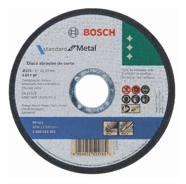 Disco de Corte Bosch para Metal e Inox STD 115mm para Esmerilhadeiras 4,5pol - Elétricas