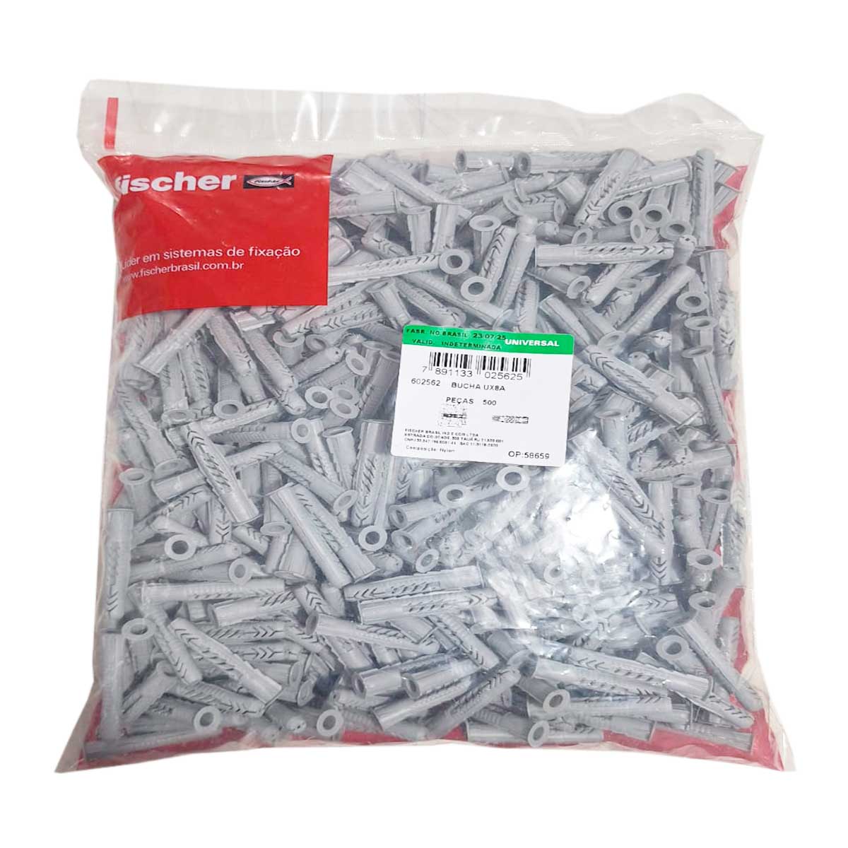Bucha de Nylon UX 8mm Fischer Saco com Aba 500 peças - Outros