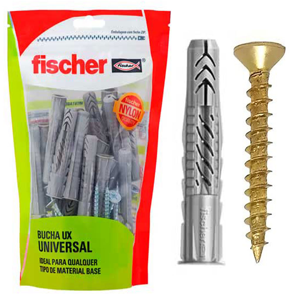 Kit Bucha de Nylon UX 8mm Fischer Universal com Aba e Parafuso 30 peças - Outros