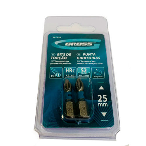 Kit Bits de Torção Impacto Gross PH2 25mm 2 peças - Gross