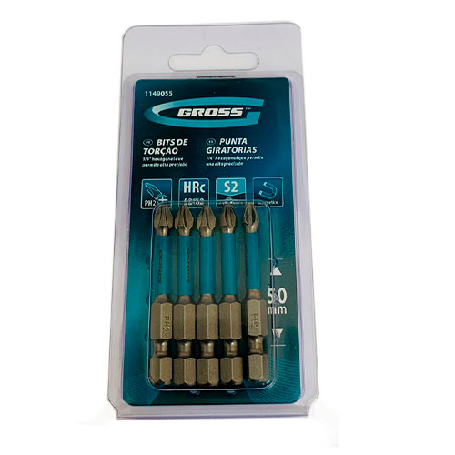 Kit Bits de Torção Impacto Gross PH2 50mm 5 peças - Brocas-e-Pontas