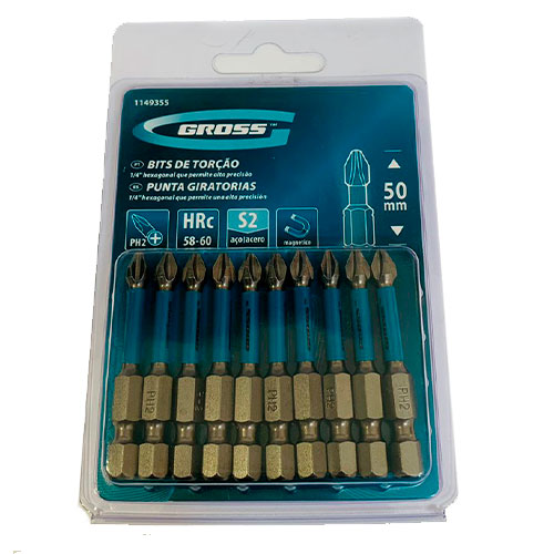 Kit Bits de Torção Impacto Gross PH2 50mm 10 peças - Gross