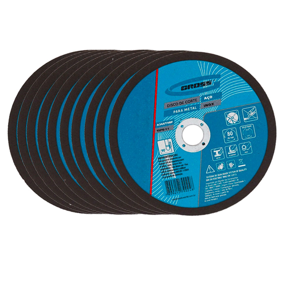 Kit 10 unidades Disco de Corte Gross para Metal/Inox 1.0mm para Esmerilhadeiras 4,5pol - Gross