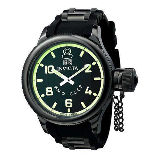 Relógio Mergulhador Russo Invicta 100m - Preto com pulseira em borracha - Relógios-Masculinos