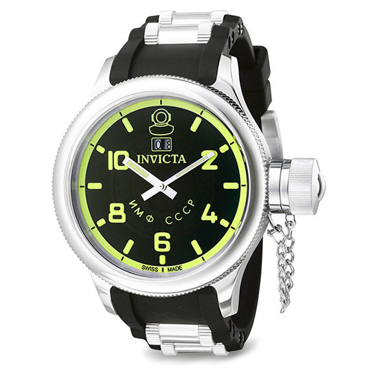 Relógio Mergulhador Russo Invicta 100m - Cromado com pulseira em borracha - Relógios