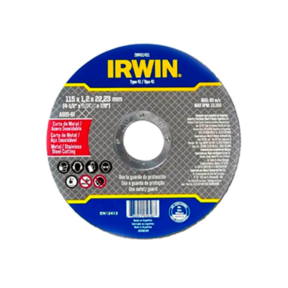 Disco de Corte Irwin para Metal/Inox 1.2mm para Esmerilhadeiras 4,5pol - Elétricas