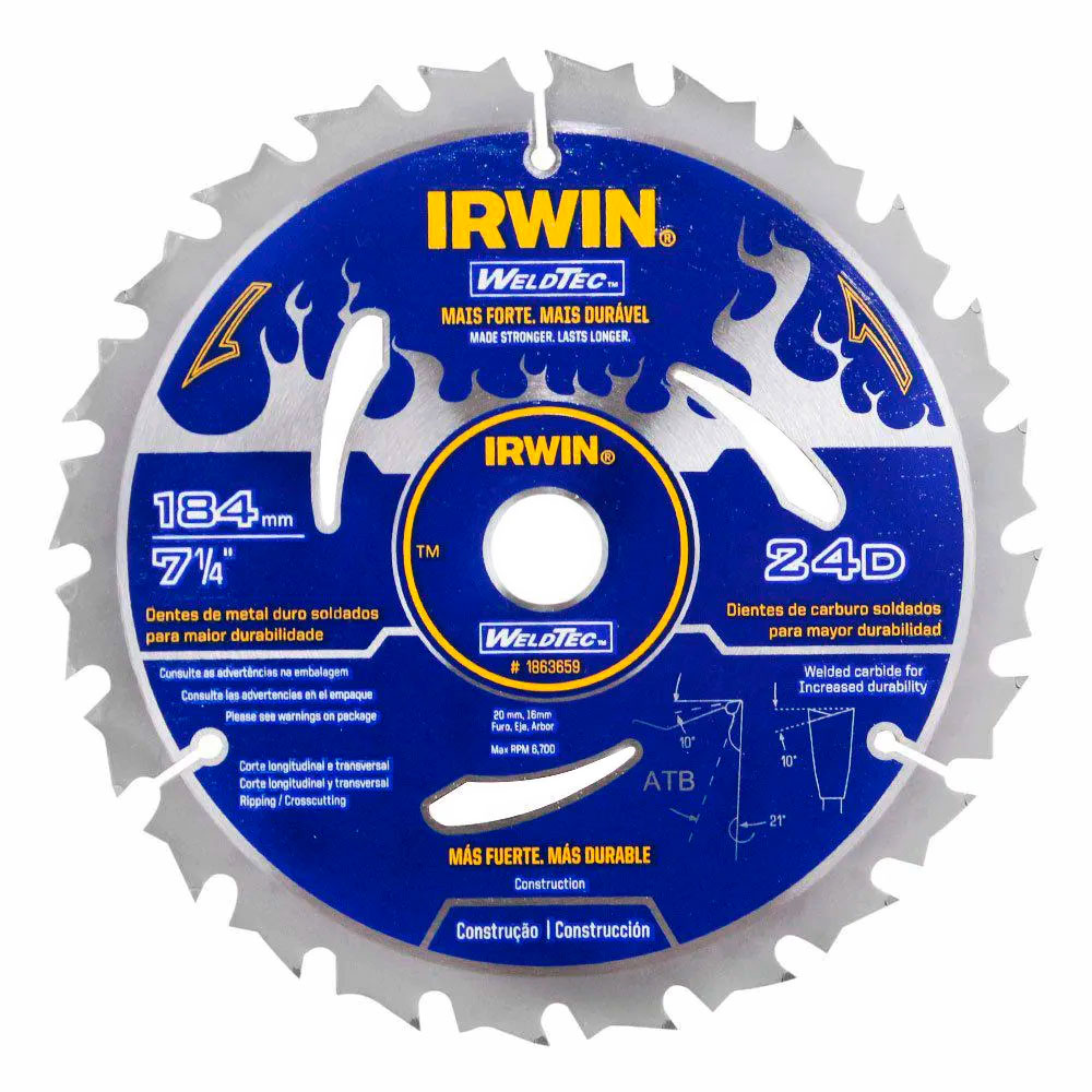 Disco de Serra Circular Irwin WeldTec 184mm para madeira 24 dentes  - Serras