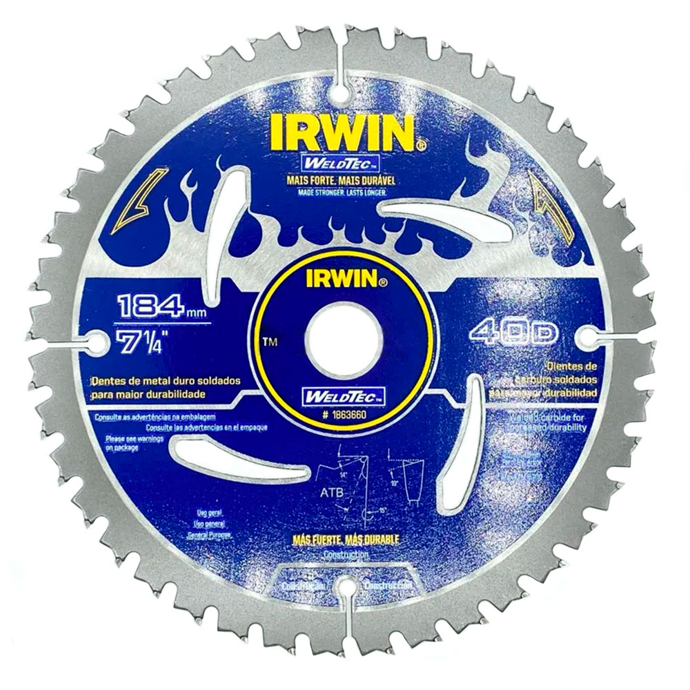 Disco de Serra Circular Irwin WeldTec 184mm para madeira 40 dentes - Serras