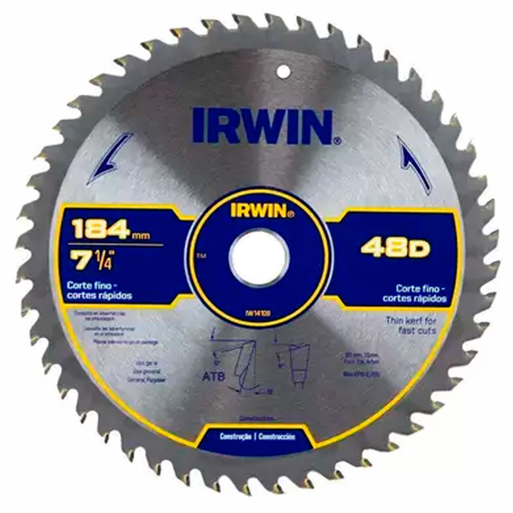 Disco de Serra Circular Irwin 184mm para madeira 48 dentes  - Serras
