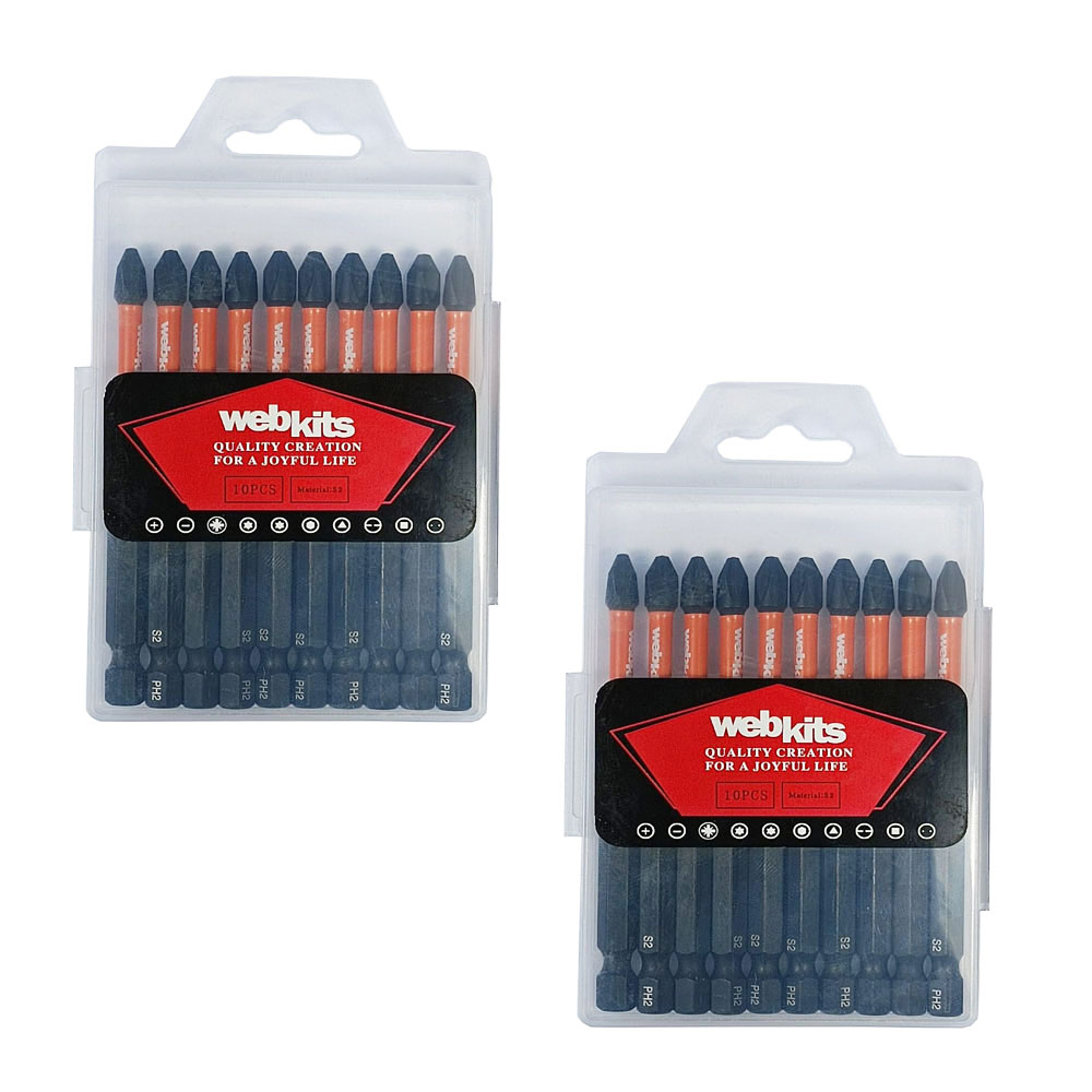 Bits Phillips 90mm PH2 de Impacto Imantado 20 Peças Webkits - Brocas-e-Pontas