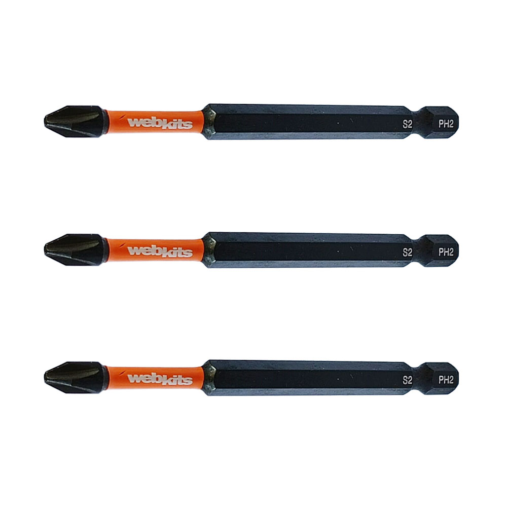 Bits Phillips 90mm PH2 de Impacto Imantado 3 Peças Webkits - Brocas-e-Pontas