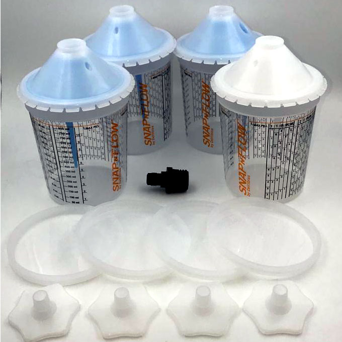 Kit SnapNFlow Devilbiss 4x 950 ml 4 copos completos e adaptador DeVilbiss - Devilbiss