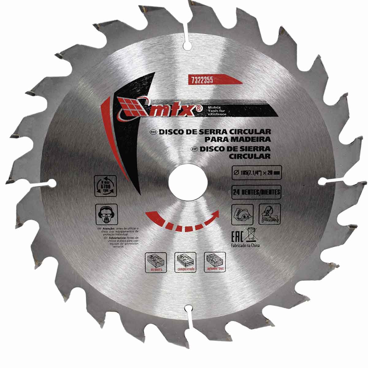 Disco de Serra Circular 185mm para madeira 24 dentes MTX - MTXToolsWorld