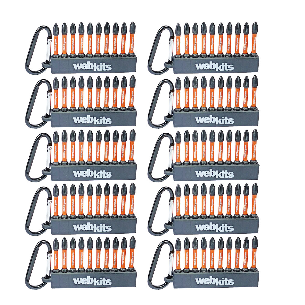Bits Phillips 50mm PH2 de Impacto Imantado 100 Peças Chaveiro Webkits - Webkits