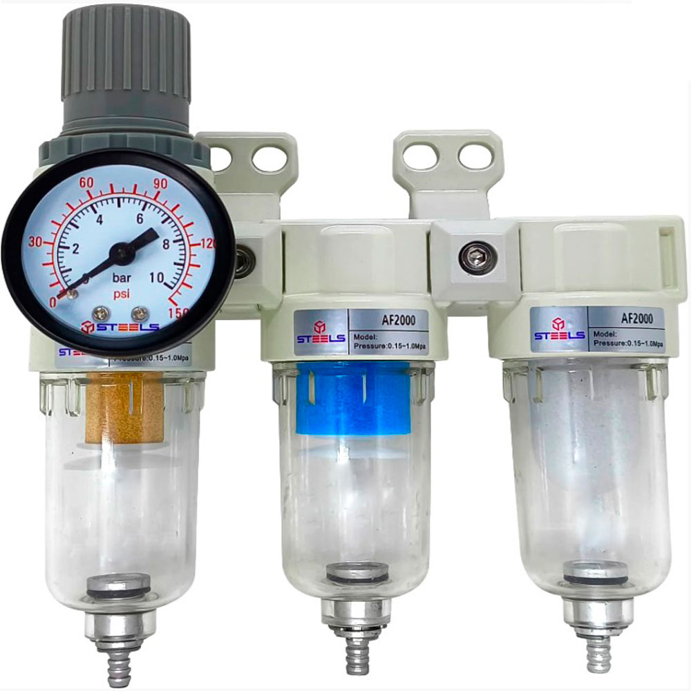 Conjunto de filtro odontológico profissional Steels 1/4pol com manômetro - Novidades