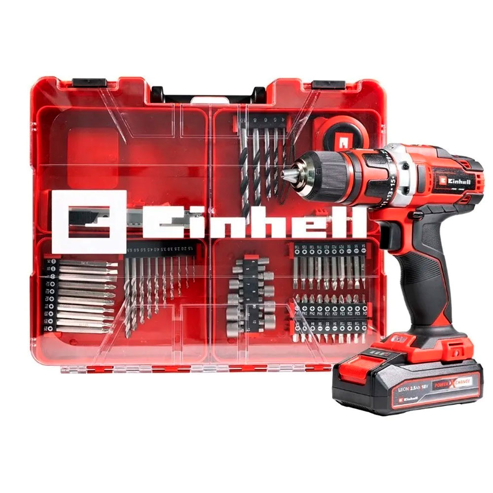 Furadeira Parafusadeira À Bateria 18V Einhell TE-CD 18/40 Li com Kit 69 peças - Promoções