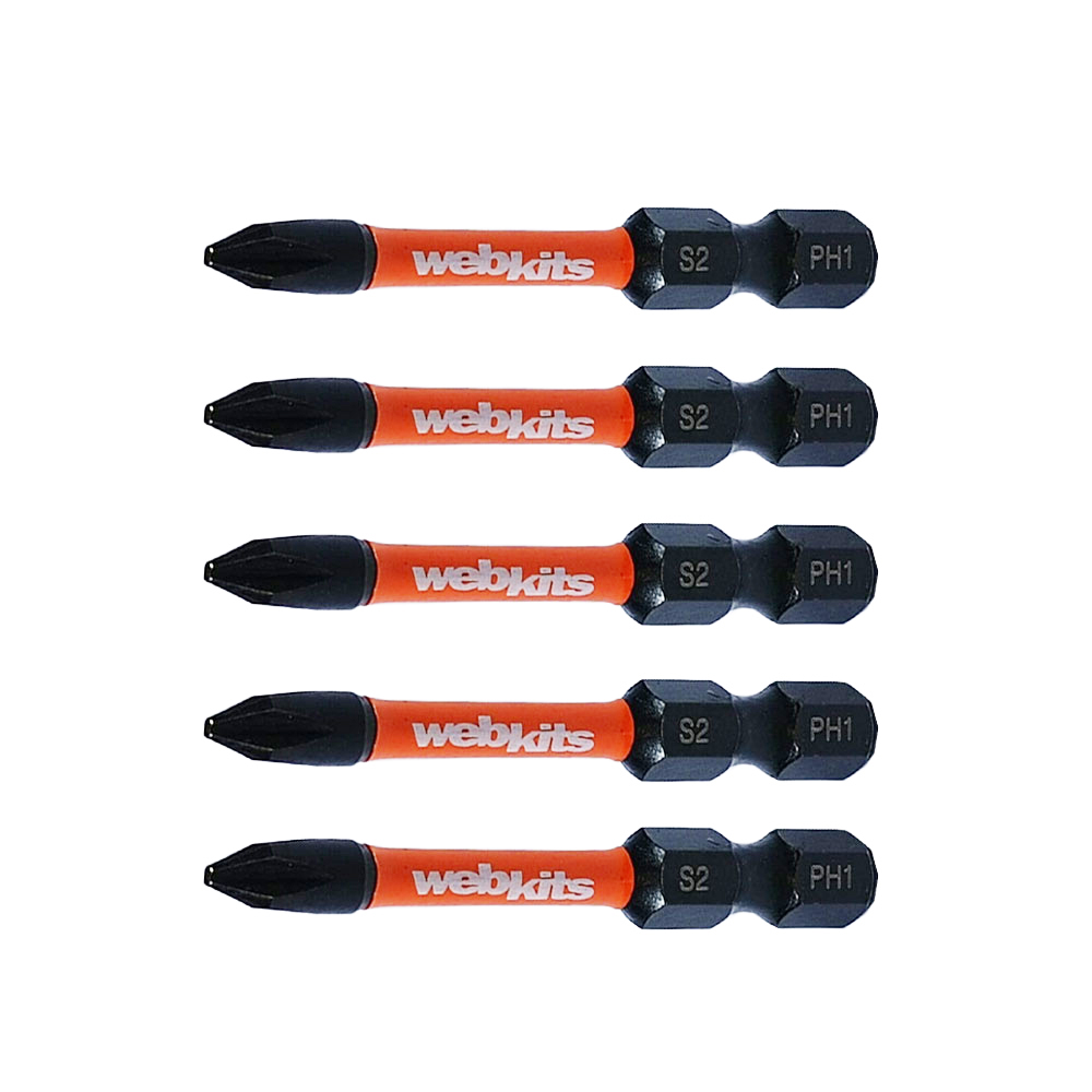 Bits Phillips 50mm PH1 de Impacto Imantado 5 Peças Webkits - Brocas-e-Pontas