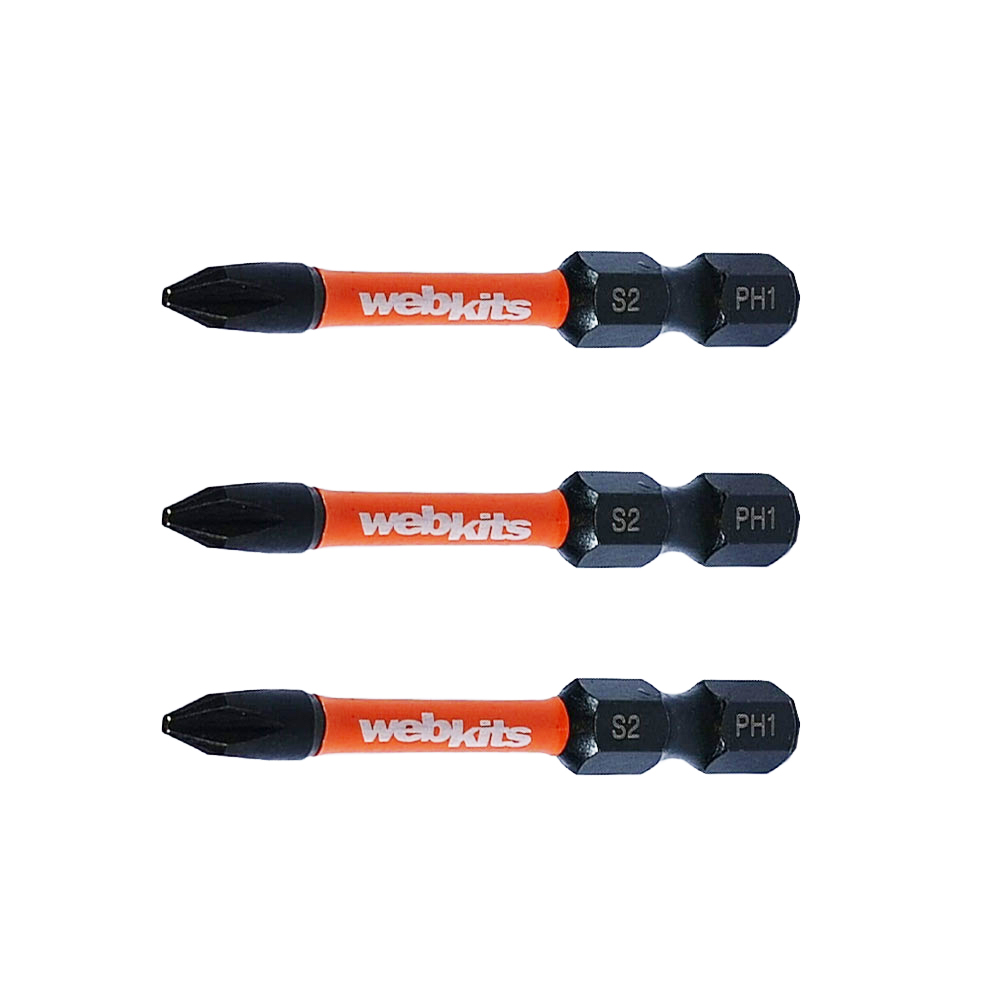Bits Phillips 50mm PH1 de Impacto Imantado 3 Peças Webkits - Brocas-e-Pontas