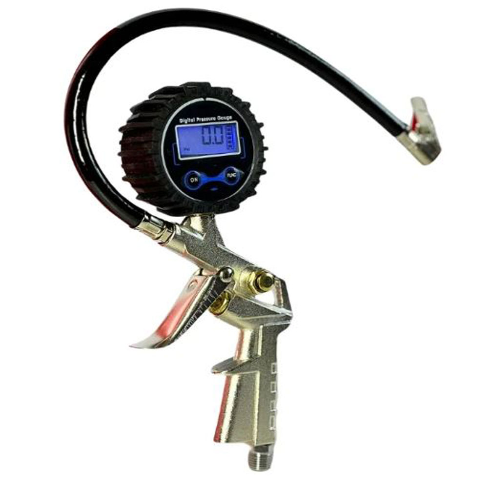 Calibrador Digital 220 PSI  1/4 BSP com Mangueira e Bico Presilha - Automotivas