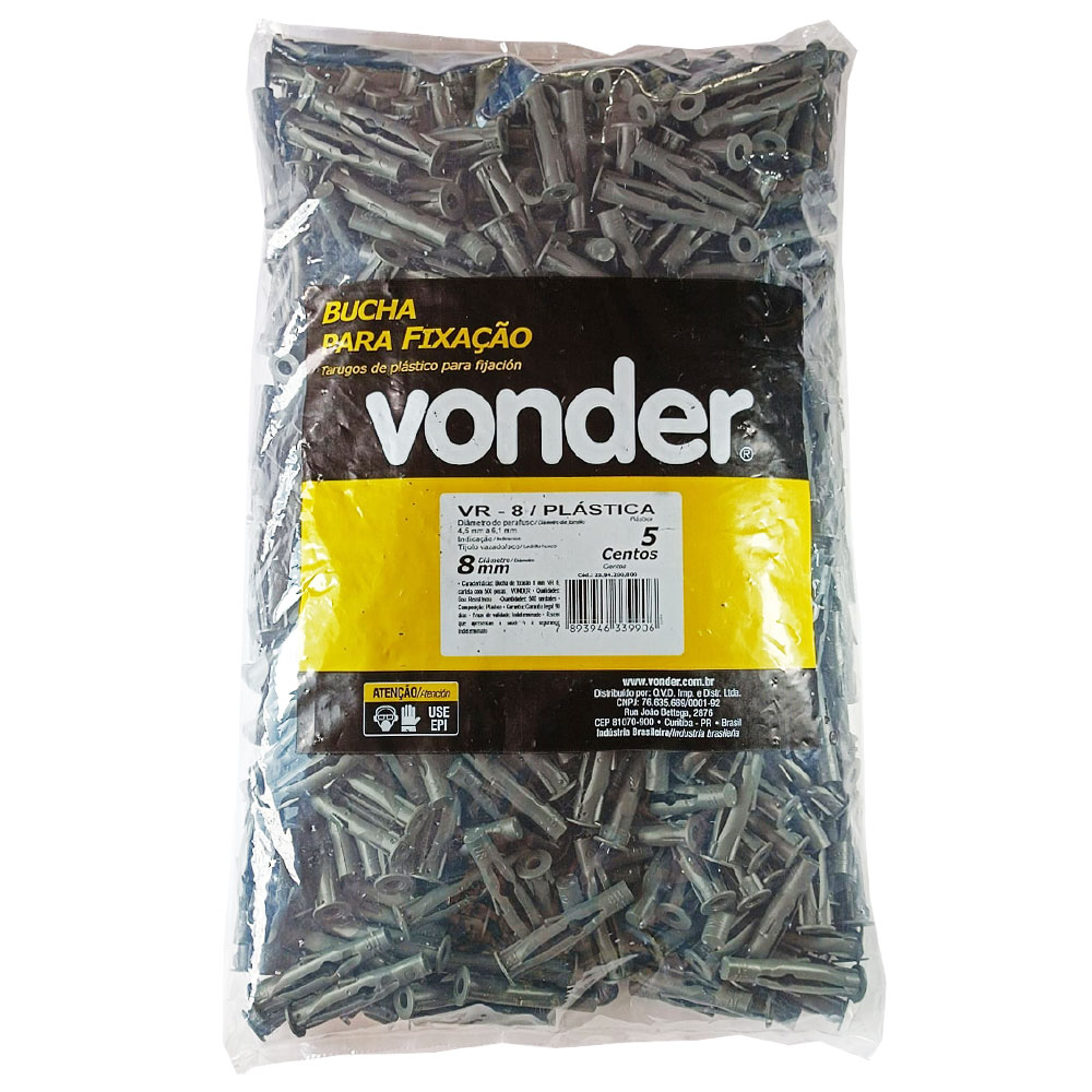 Bucha Plástica Para Tijolo Vazado 8mm 500 Peças VR-8 - Manuais