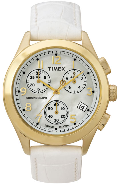 Timex cronógrafo feminino grande - branco/dourado - Cronômetros