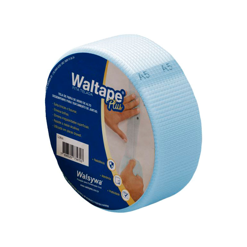 Fita Telada Azul Drywall Autoadesiva Waltape Plus 100m x 48mm Walsywa - Walsywa